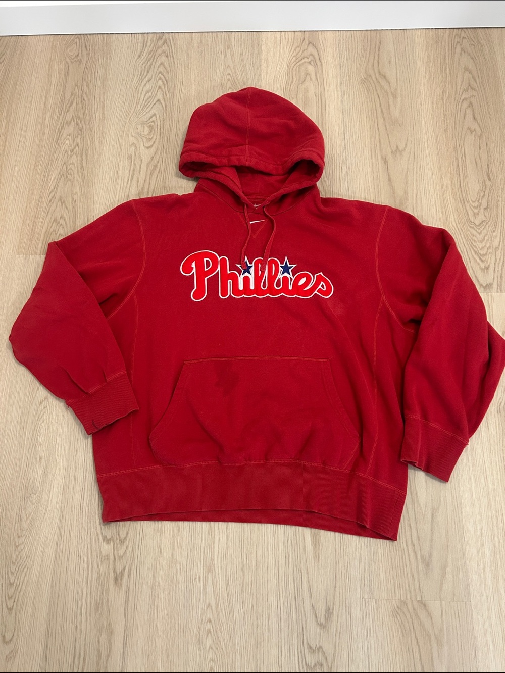 Y2K Center Swoosh Nike Philadelphia Phillies red Pullover Hoodie size XL